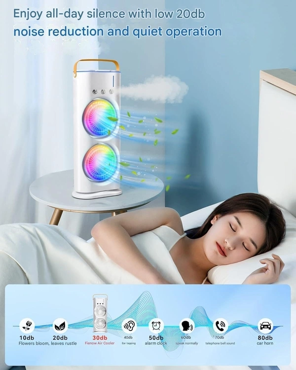 Mini Air Cooler for Room Cooling AC Portable Mini Fan | Artic Cooler with 280ml | Rechargeable Mist Cooling Fan | 3 H Timer, 3 Wind Speeds, and 3 Spray Modes for Office, Home, Kitchen - White