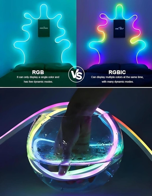 Vision 5 Meters LED Neon RGB Strip Light, Smart App Control, Remote Control, Multi-Colour Magic Lighting with USB, 6 Mounting Clips Music Modes, Custom Colors, Timing, Light Follow Sounds