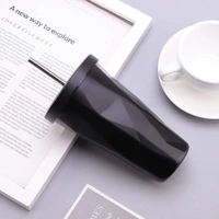 Stainless Steel Double Wall Hot and Cold Irregular Diamond Drinking Mug with Straw and Lid (Black, 500 ml)