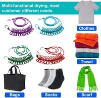 Clip Rope | Cloth Line Rope | Portable Drying Rope with 12 Clips and 2 Hooks | Drying Rope for Balcony-Garden-Terrace-Backyard-Travel-Camping | Multicolor [Pack of 1]