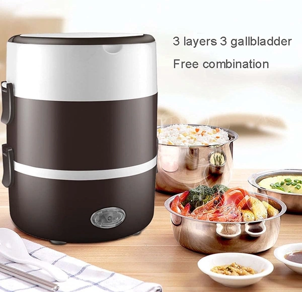 Electric Lunch Box, Portable Food Lunch Heater,3 Layers 2L Portable Electric Lunch Box Food Storage Heater Container Rice Cooker