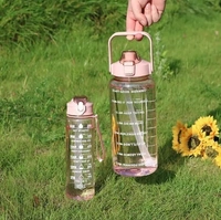 3-in-1 Transparent Water Bottle Set (2000ML, 900ML, 300ML) with Motivational Time Markers, Leakproof & Gym Bottles, Fitness, Travel (3 Pics Transparent Water Bottle Multicolor, 1)