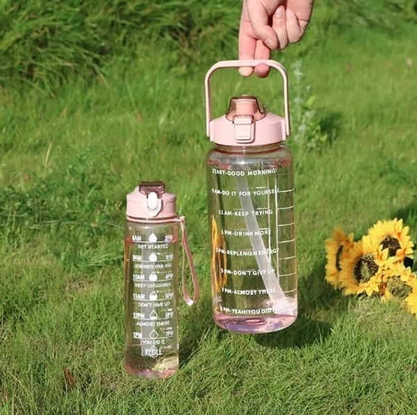3-in-1 Transparent Water Bottle Set (2000ML, 900ML, 300ML) with Motivational Time Markers, Leakproof & Gym Bottles, Fitness, Travel (3 Pics Transparent Water Bottle Multicolor, 1)