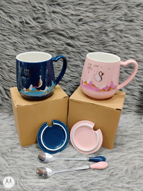 400 ml Love Your Life Coffee Mug, Mugs for Coffee, Diwali Gifts, Birthday Gift, Coffee Mug with Lid, Tea Mug, Cups and Mugs, Ceramic Coffee Mug, Cute Coffee Mug with Spoon