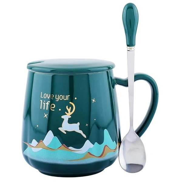 400 ml Love Your Life Coffee Mug, Mugs for Coffee, Diwali Gifts, Birthday Gift, Coffee Mug with Lid, Tea Mug, Cups and Mugs, Ceramic Coffee Mug, Cute Coffee Mug with Spoon