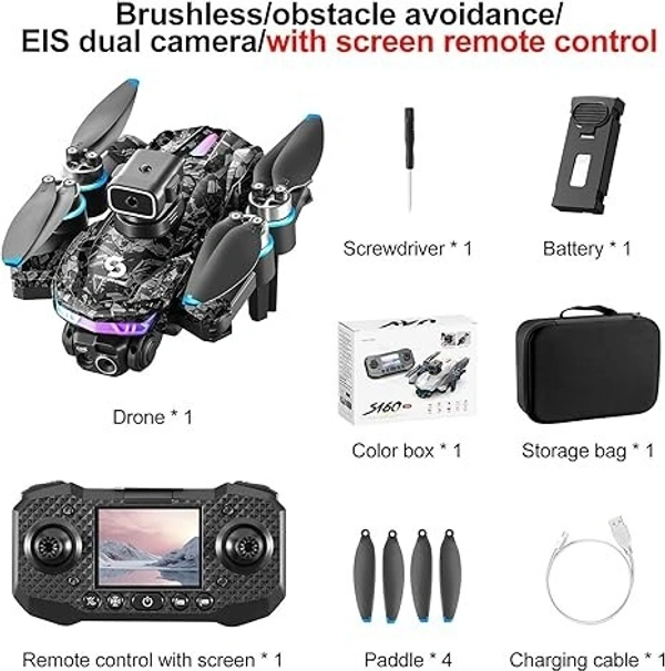 Screen Remote Control Drone with Camera & 8GB Storage Card for Adults 1080P Screen Remote Control Brushless Motor Drones With Cool Lights RC Quadcopter Altitude Hold Obstacle Avoidance For Kids Adults