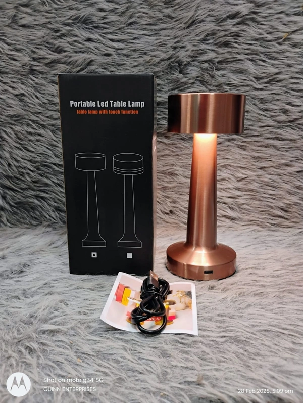 Dumbbell Shape Rechargeable RoseGold Metal LED Table Lamp with Touch Sensor, 3 Levels Brightness, Cozy Warm Lighting - Ideal Bedside Lamp or Night Light for Kids Nursery, Room Decor, Cafe Bar