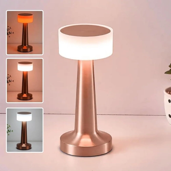 Dumbbell Shape Rechargeable RoseGold Metal LED Table Lamp with Touch Sensor, 3 Levels Brightness, Cozy Warm Lighting - Ideal Bedside Lamp or Night Light for Kids Nursery, Room Decor, Cafe Bar