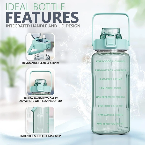 3-in-1 Transparent Water Bottle Set (2000ML, 900ML, 300ML) with Motivational Time Markers, Leakproof & Gym Bottles, Fitness, Travel (3 Pics Transparent Water Bottle Multicolor, 1)