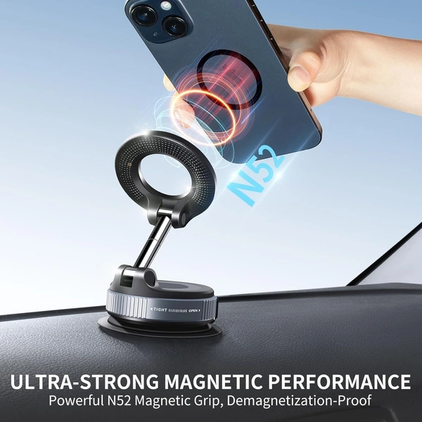 2025 Upgraded Vacuum Magnetic Smartphones Holder Stand, for Magsafe Suction Cup Car Phone Mount, 360° Adjustable, Foldable for All Car & All Cellphones & Gym/Mirror/Kitchen/Smooth Surface