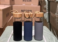 550 ML Borosilicate Glass Water Bottle with Bamboo Lid and Silicone Sleeve - BPA-Free  - Black