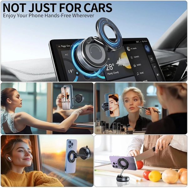 2025 Upgraded Vacuum Magnetic Smartphones Holder Stand, for Magsafe Suction Cup Car Phone Mount, 360° Adjustable, Foldable for All Car & All Cellphones & Gym/Mirror/Kitchen/Smooth Surface