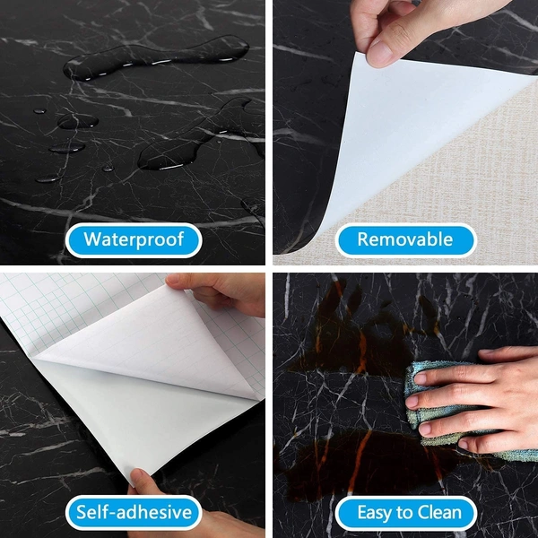 Kitchen Oil Proof Black Marble Wall Paper 200cm x 60cm CM Peel and Stick Countertops Waterproof, Anti-Mold,Self-Adhesive Wall Sticker Backsplash Marble Wall Paper (Black Marble Wallpaper)