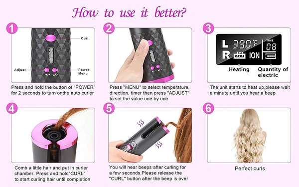 Rechargeable Cordless Hair Curling Iron 