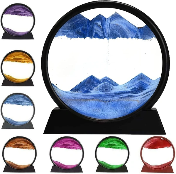 7 inch  3D Dynamic Sand Art Liquid Motion, Moving Sand Art Picture Round Glass 3D Deep Sea Sandscape in Motion Display Flowing Sand Frame Relaxing Desktop Home Office Work Decor (Multi Color, 7 inch)