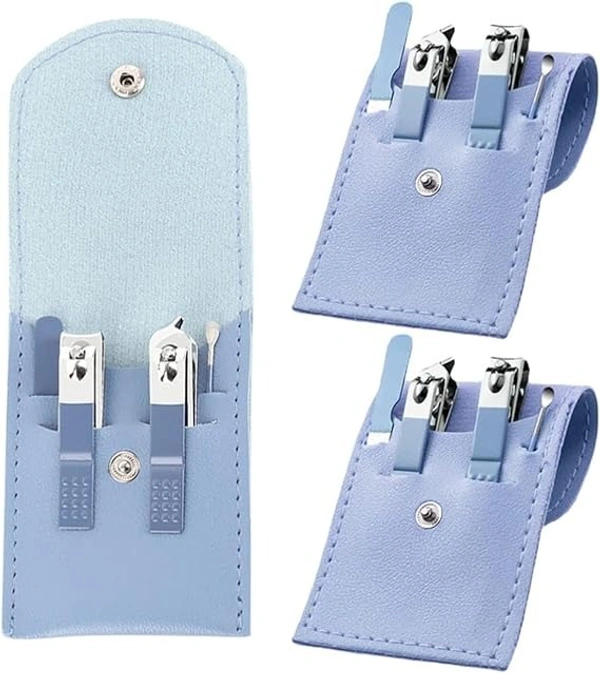 4-Piece Stainless Steel Nail Care Kit Professional Manicure and Pedicure Tools Set with Compact Blue Leather Case