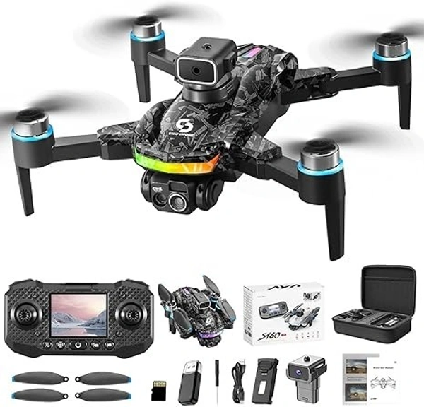 Screen Remote Control Drone with Camera & 8GB Storage Card for Adults 1080P Screen Remote Control Brushless Motor Drones With Cool Lights RC Quadcopter Altitude Hold Obstacle Avoidance For Kids Adults