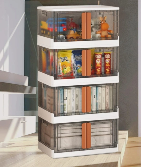 Folding Storage Boxes Set 50L Collapsible Storage Bins,Foldable Stackable Plastic Storage Boxes For Organizing with Double Doors & Secure Buckle for Home, Office, Bedroom 