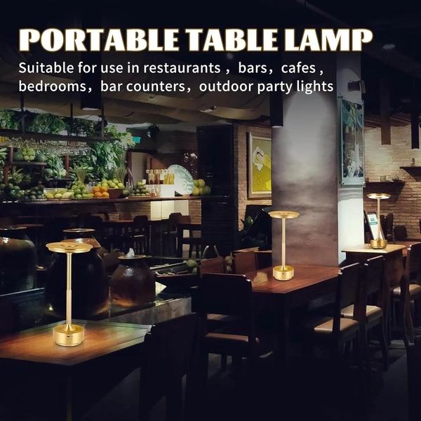 Metal Rechargeable Cordless Led Table Lamps Touch Sensor Light, 3-Levels Portable Dimming Wireless Battery Operated Lamp,Nightstand Lamp/Night Light/Restaurant Table/Outdoor/Coffee/Bar(Gold)