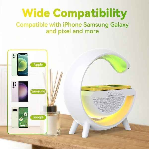 G Speaker Lamp - APP Control 3 in 1 Multi-Function Bluetooth Speaker with Wireless Fast Charging, RGB Light and Sunrise Alarm Clock for Bedroom & Bedside Table Wireless Charger Lamp