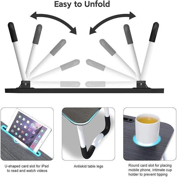 Multi-Purpose Print Laptop Table with Dock Stand, Study Table, Bed Table, Foldable and Portable Table