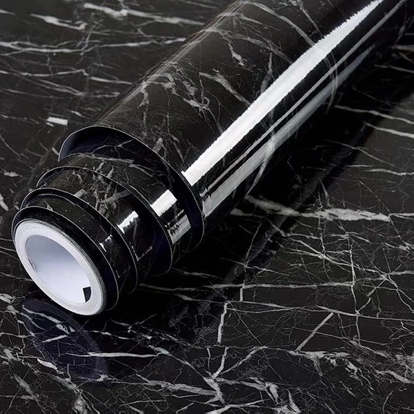 Kitchen Oil Proof Black Marble Wall Paper 200cm x 60cm CM Peel and Stick Countertops Waterproof, Anti-Mold,Self-Adhesive Wall Sticker Backsplash Marble Wall Paper (Black Marble Wallpaper)