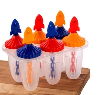 Set of 6 Plastic Reusable Rocket ice Pop Makers, Homemade Popsicle/Frozen Ice Cream/Kulfi Candy for Children & Adults - Multicolor