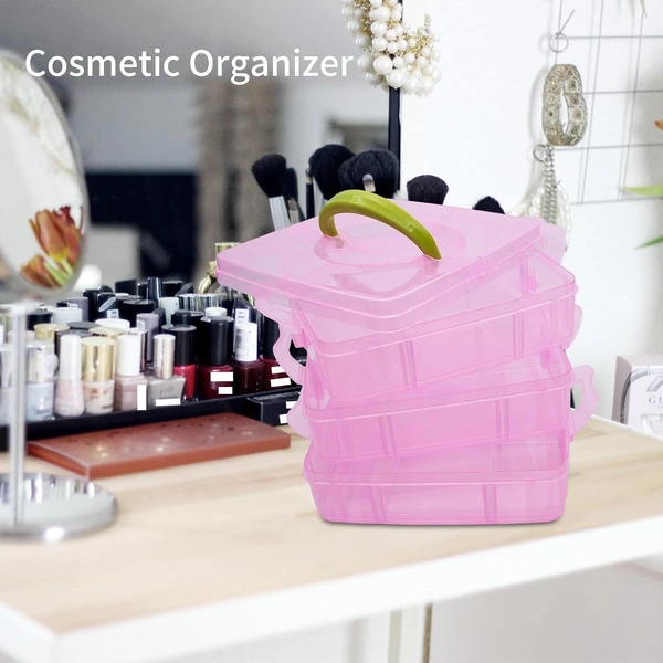 3-Layer 18 Grid Cells Multipurpose Organizer Storage Box Plastic with Removable Dividers for Medicine