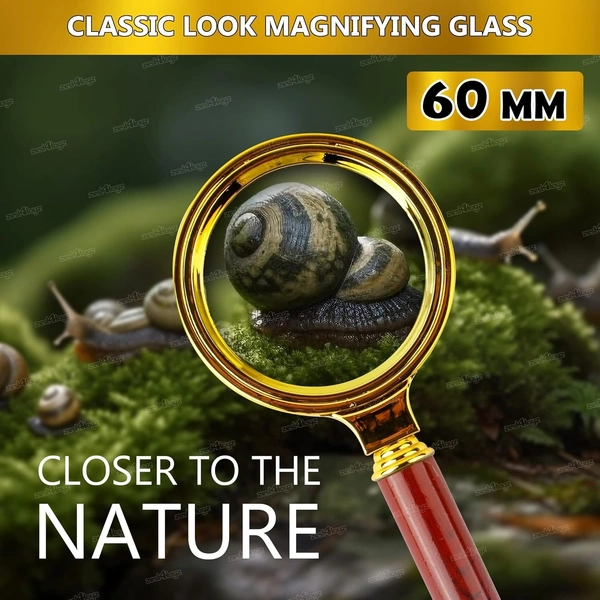 60mm Magnifying Glass for Reading/Map, Double Glass High Power Antique Handheld Magnifier Glass for Kids (Golden) - 60mm