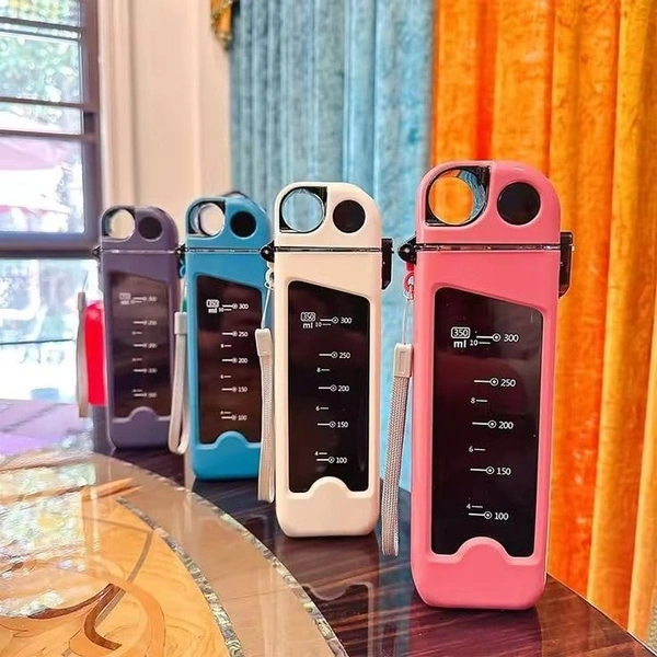 Sports Water Bottle 350ML, Leakproof Square BPA Free Plastic Portable Drinks Bottle, Sturdy and Durable Flat Water Bottle for Sports, Fitness, Gym, Cycling