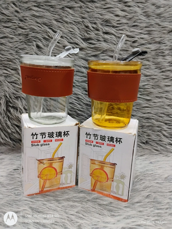  Leather Grip Coffee Cup Sipper Glass with Straw Mug Grip,Glass Bottle Straw for Adults Juice glassesTumbler Lid Anti-SkidSleeve Hot Cold Beverages Tea Smoothies Fruit Juice Travel