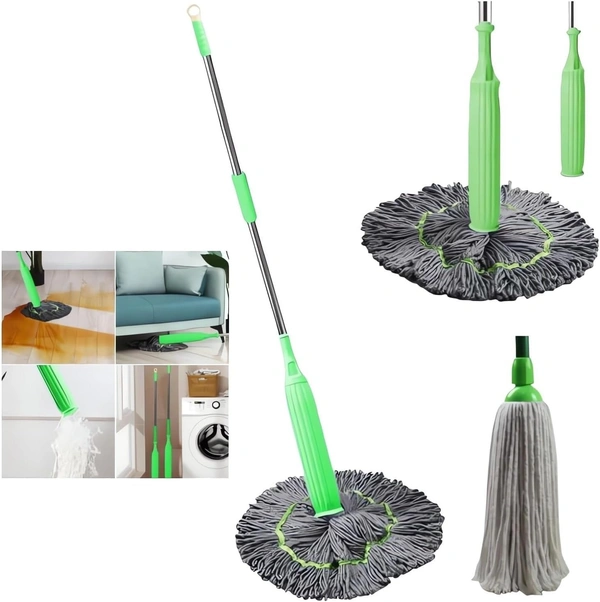  2 in 1 Dehydrated Mop, Self-Wringing Twist Mops for Floor Cleaning, 360 Degree Spin Round Wall Cleaning Mop, Microfiber Ecloth Mop Wet and Dry for Bathroom Floor Wall Bed