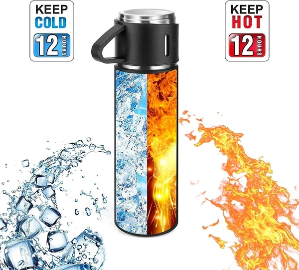  VACCUM FLASK SET Stainless Steel Thermo 500ml/16.9oz Vacuum Insulated Bottle with Cup for Coffee Hot Drink