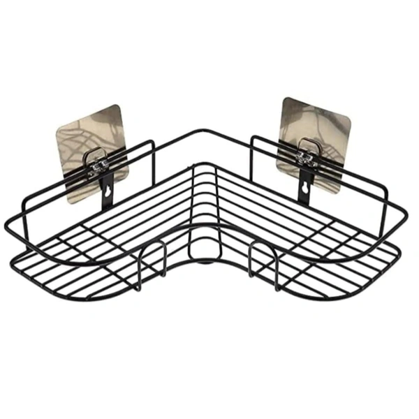 Wall Mounted Self-Adhesive Bathroom Corner Shelf/Kitchen Rack & Holder - Bathroom Accessories (Material-GI Metal, Powder Coated Finish, Black)