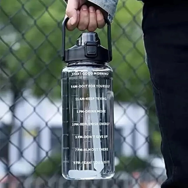 2 L Capacity Water Bottle Belt Straw Transparent bottle