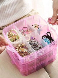 3-Layer 18 Grid Cells Multipurpose Organizer Storage Box Plastic with Removable Dividers for Medicine