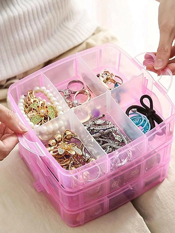 3-Layer 18 Grid Cells Multipurpose Organizer Storage Box Plastic with Removable Dividers for Medicine