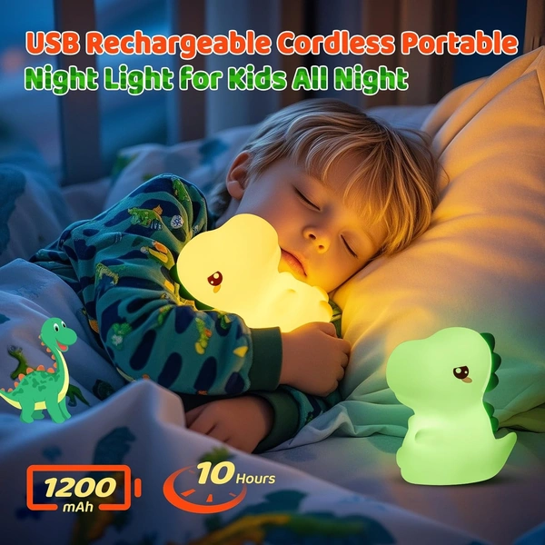 Dinosaur Night Light for Kids, 16 Color Changing Kids Night Light, Silicone Dinosaur Room Decor for Boys Night Light, Portable Battery Baby Night Light Dinosaur Lamp, Cute Lamp Dinosaur Gifts