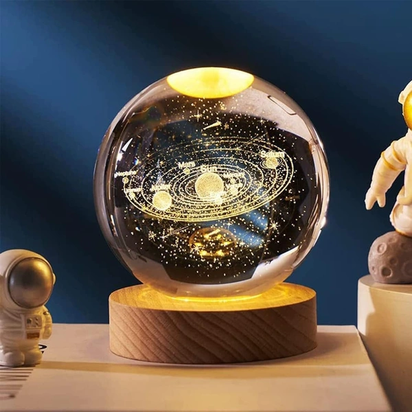 Crystal Ball Night Light, Glass Ball Light, Led Lamp with Wooden Stand, Decorations Gifts for Men, Women, Boys, Girls, Kids, Teenagers