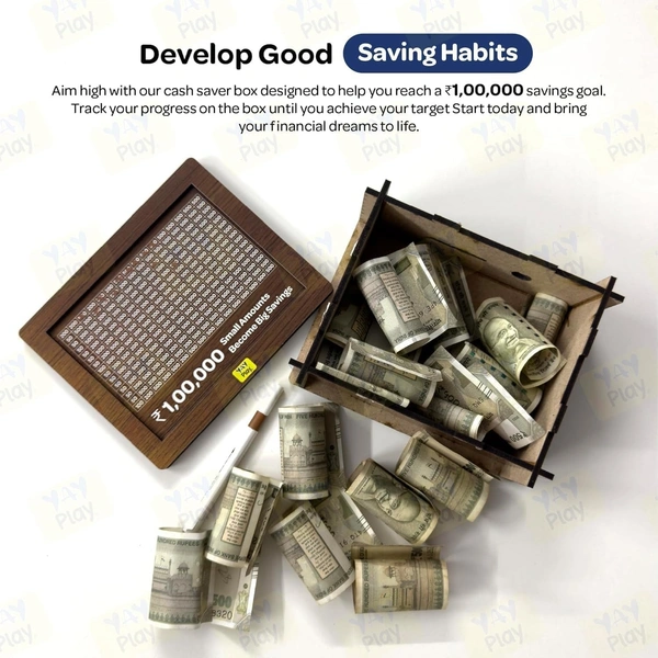 Money Saving Box for Kids & Adults, Coin Box, Savings Box, Piggy Bank, Smart Money Box, Wooden Coin Box, Money Saver, Piggy Bank with Numbers, Target 100000 Rupees Savings Box