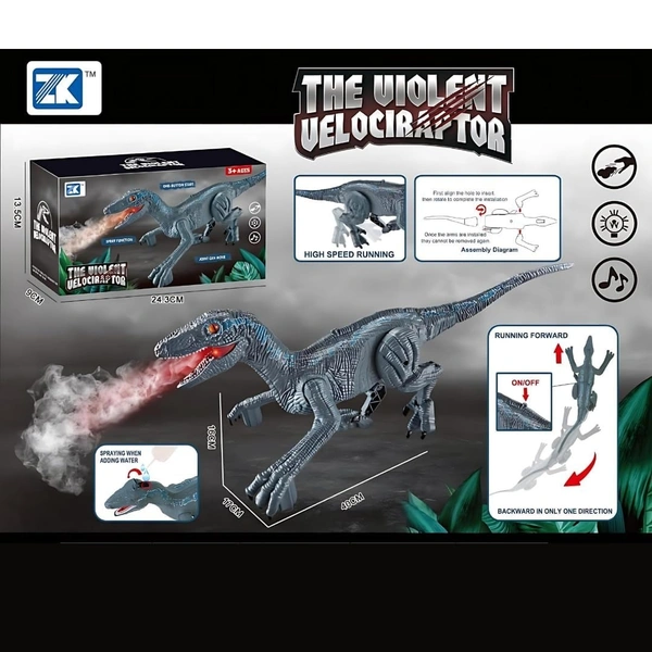 Walking Dinosaur Toys - The Realistic Veleceraptor Dinosaur Toy with Roaring Function, Simulation Flame Mist Spray and Realistic Sounds Actions Best Gift for Kids