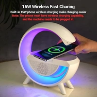  Multi-Function Bluetooth Speaker Lamp with Wireless Fast Charging, RGB Light with 8 Music Sync Modes, Dimmable Night Light Bedside Lamp for Android & iOS