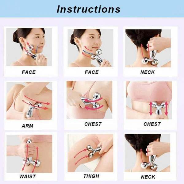  Manual 3D Massager Roller 360 Rotate Face Full Body Shape for Skin Lifting Wrinkle Remover Facial Massage Relaxation Tool, 15.5 x 9.5 x 5 cm, Silver