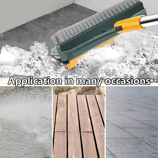 Bathroom Cleaning Brush with Wiper 3 in 1 Tiles Cleaning Brush Floor Scrub Bathroom Brush with Long Handle 120° Rotate Bathroom Floor Cleaning Brush Home Kitchen (3 in 1 Brush)