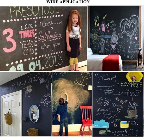(45x200cm) Wall Sticker Removable Decal Chalkboard with 5 Chalks for Home School Office College Room Kitchen Kids