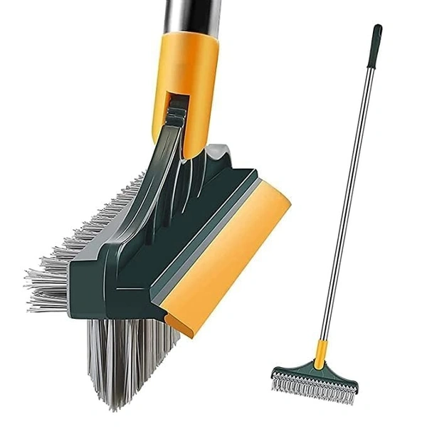 Bathroom Cleaning Brush with Wiper 3 in 1 Tiles Cleaning Brush Floor Scrub Bathroom Brush with Long Handle 120° Rotate Bathroom Floor Cleaning Brush Home Kitchen (3 in 1 Brush)