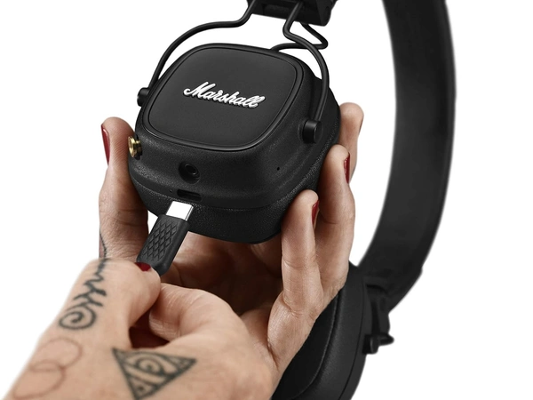 Major IV Wireless On-Ear Headphones with 80+ Hours of Playtime, Multi-Dimensional Control Knob, Wireless Charging- Black