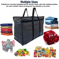 Extra Large Big Bag Heavy Duty Storage Organizer Reusable Canvas Shopper Bag with Strong Handles Jhola and Base with Covers Zip Jumbo Bag  - L