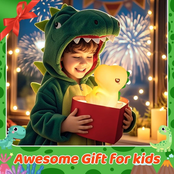 Dinosaur Night Light for Kids, 16 Color Changing Kids Night Light, Silicone Dinosaur Room Decor for Boys Night Light, Portable Battery Baby Night Light Dinosaur Lamp, Cute Lamp Dinosaur Gifts