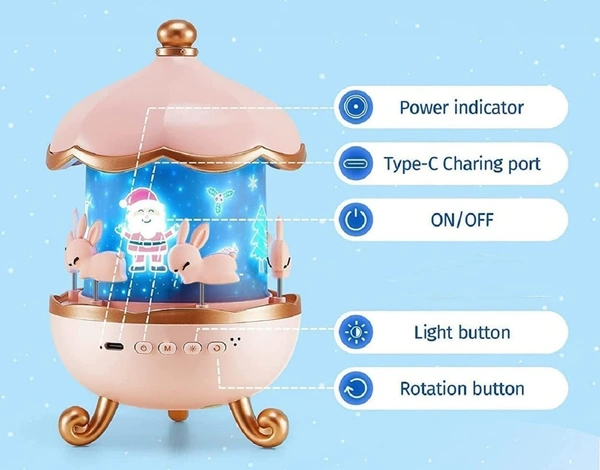 Bunny Night Light Cabin Projector Lamp 360° Rotatable LED Night Lamp for Kids Room Decor, Kids Night Lights for Girls Bedroom 6 Film Shade, Star Projector, USB Powered Birthday Gift for Kids